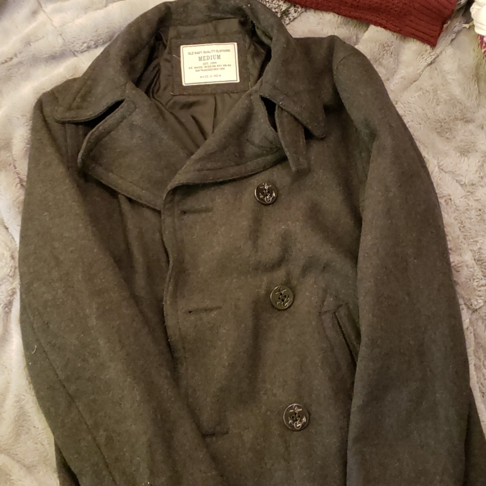 Mens charcoal gray peacoat